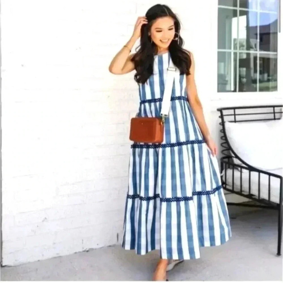 Madewell | Rickrack Cattail Tiered Dress in Gingham  Check - Picture 2 of 14
